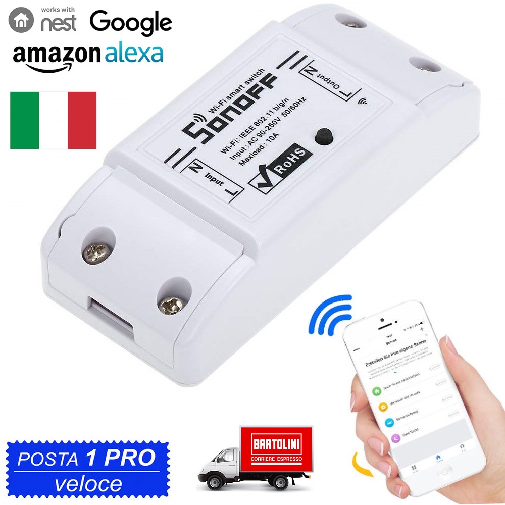 Smart interruttore universale WiFi Smart Home Switch con timer fai da te tramite iOS Android 10 A/2200 W Sonoff Basic R2 2 Pack Bianco 